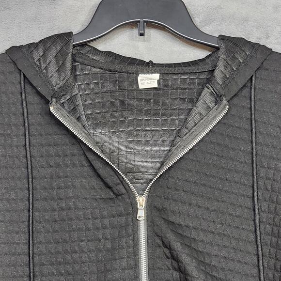 Quilted Knit Hooded Sweatshirt Hoodie Jacket Zip Up Long Sleeve Black Large - Picture 3 of 5